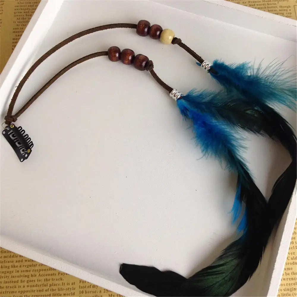 Bohemian Feather Headband Scrunchies Tribal  Hair Bands Women Girl Hippie Weaving Hair Accessories Hair Clip Hair Rope Headwear