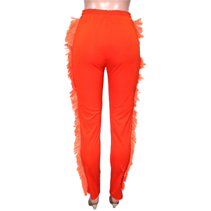 S0255-Spring Women Clothing Orange Fringe Pants Tassel Women Pant Stock