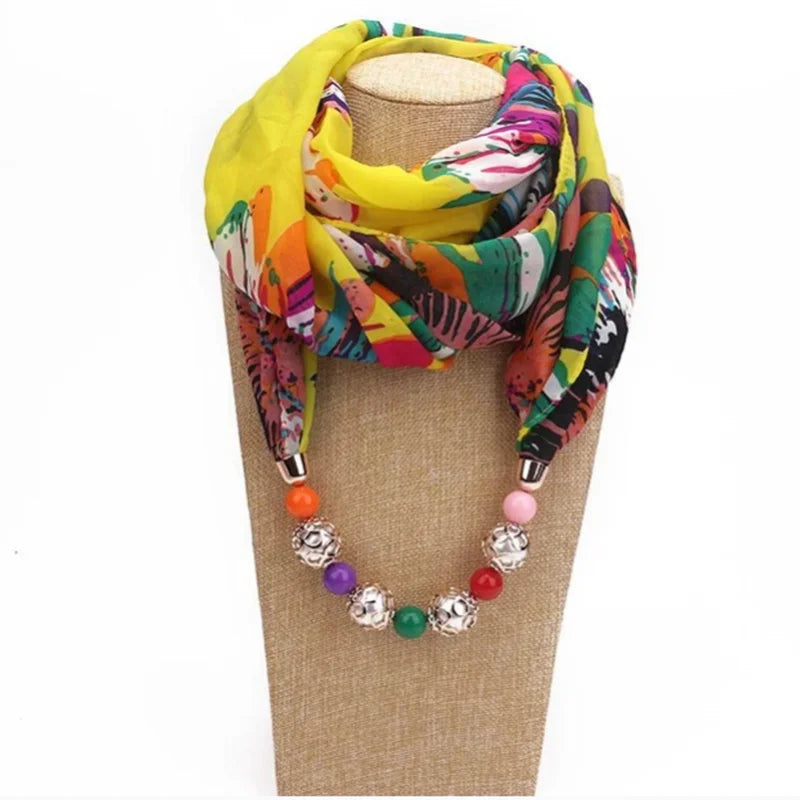 YLWHJJ Multi-Style Decorative Jewelry Necklace Resin Beads Pendant Scarf Women Foulard Femme Head Scarves Hijab Scarfs