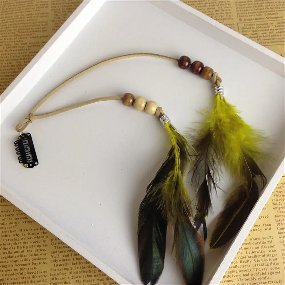 Bohemian Feather Headband Scrunchies Tribal  Hair Bands Women Girl Hippie Weaving Hair Accessories Hair Clip Hair Rope Headwear