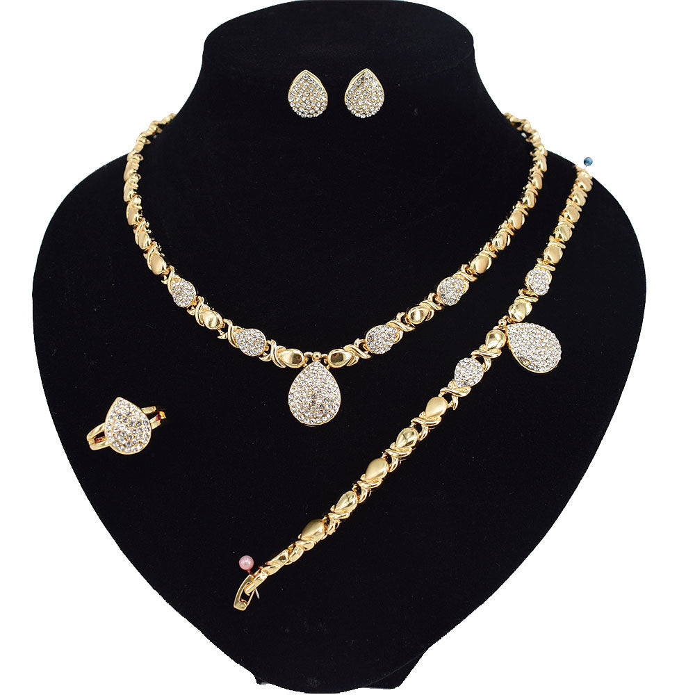 T0245 High Quality 14K Gold Plating Jewelry Women Jewelry Set 14k Gold Plating Diamond XOXO Jewelry Set