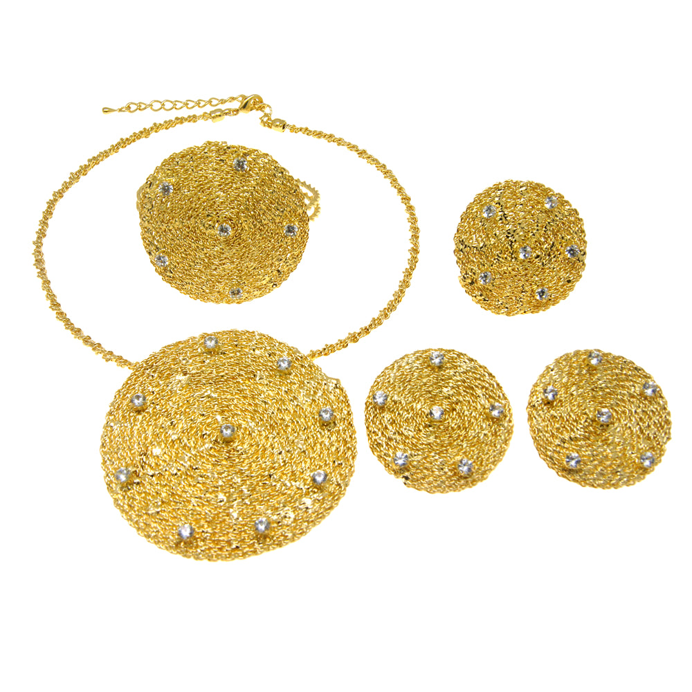 Zhuerrui Italian Gold Designs Jewellery Set African Necklace Bangles Jewelry Sets 24k Gold Copper Women Jewelry Set H20003