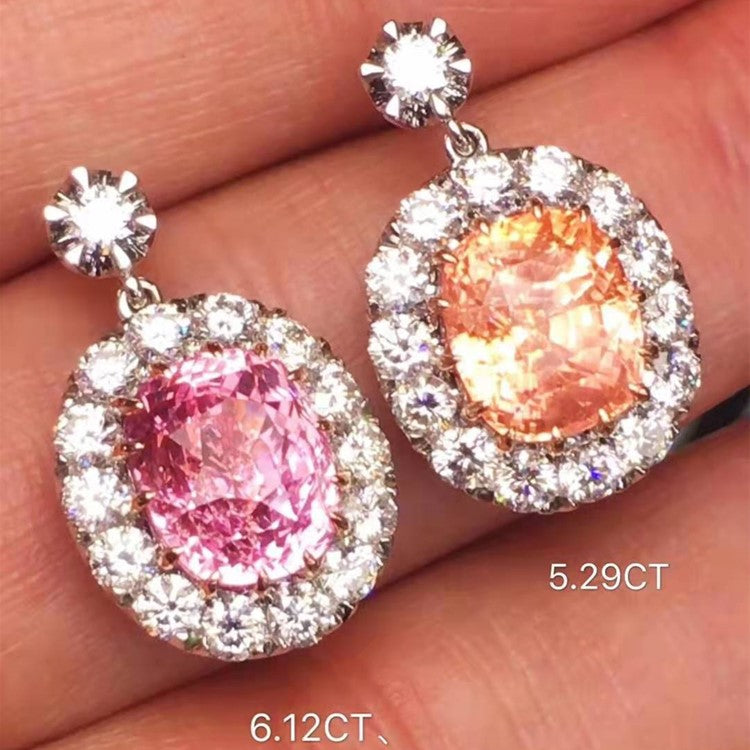 Royal Precious Luxury Wedding Jewellery Sri Lanka Natural Unheated Padparadscha Sapphire 18k Gold  Jewelry Set