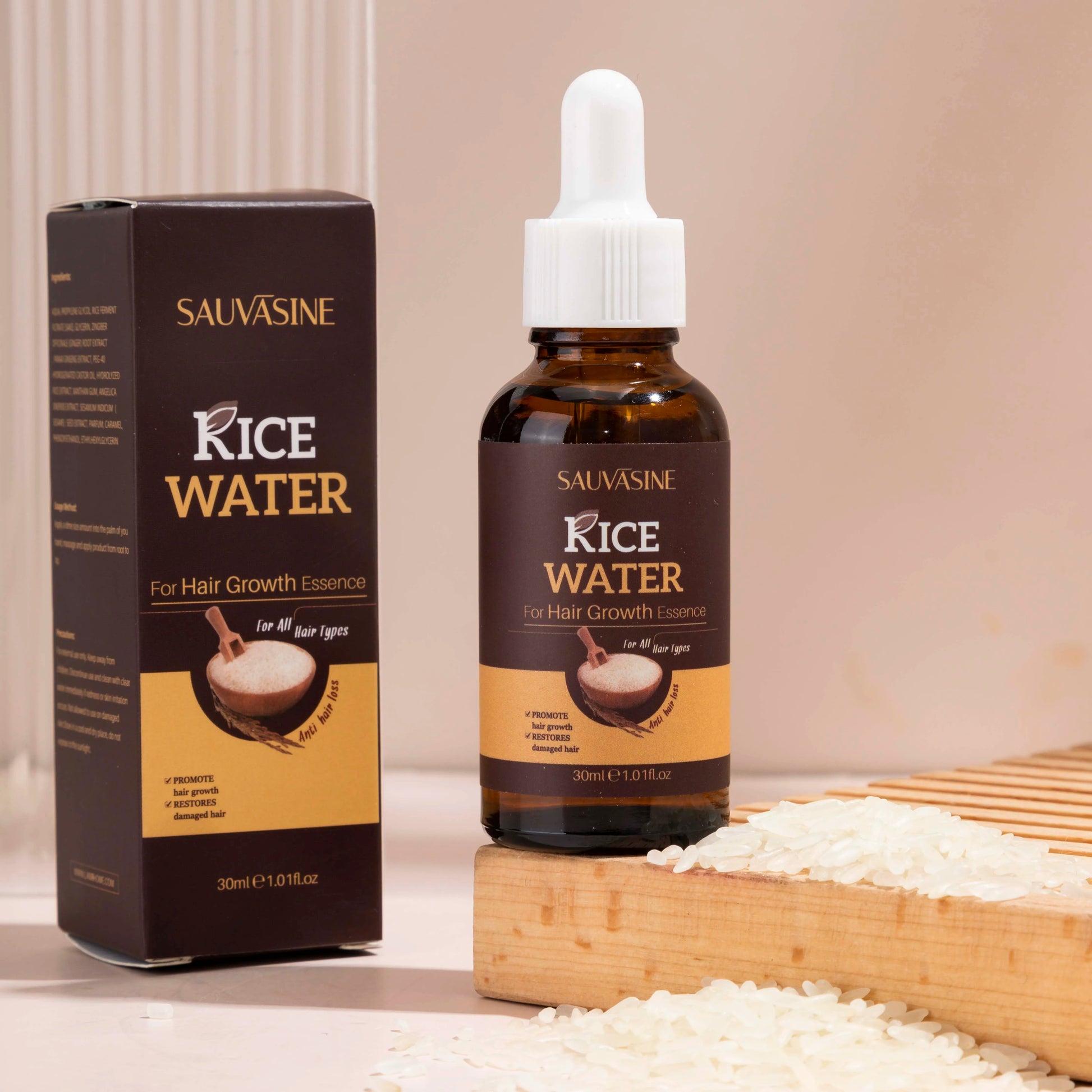 100% Natural Herbal  Organic Vegan Moisturize Hair-Loss Prevention Restores Damaged  Hair Growth Care Rice Water for Hair Serum