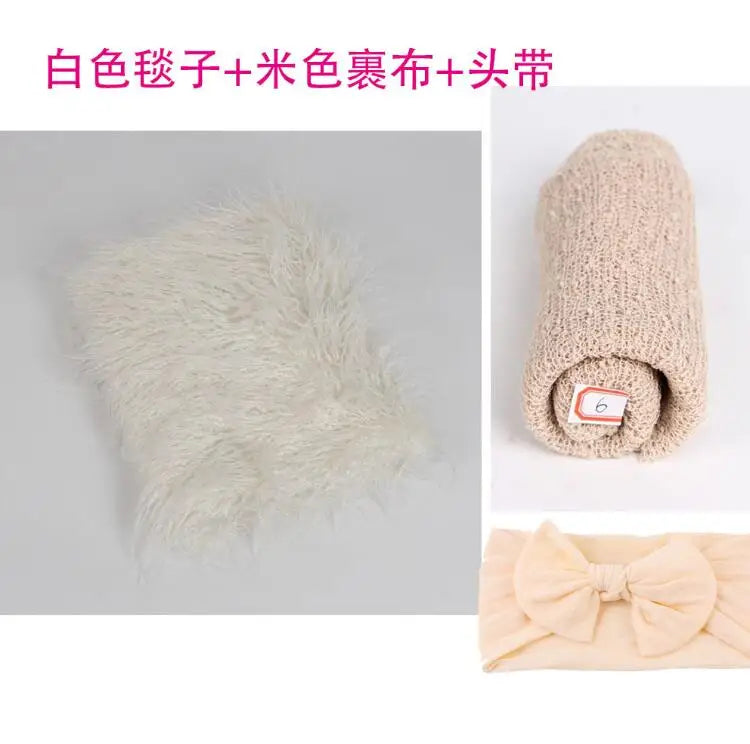 3PCS Newborn Baby Photography Props Baby Blanket Posing Headband Blanket for Photo New Born Baby Gift Set