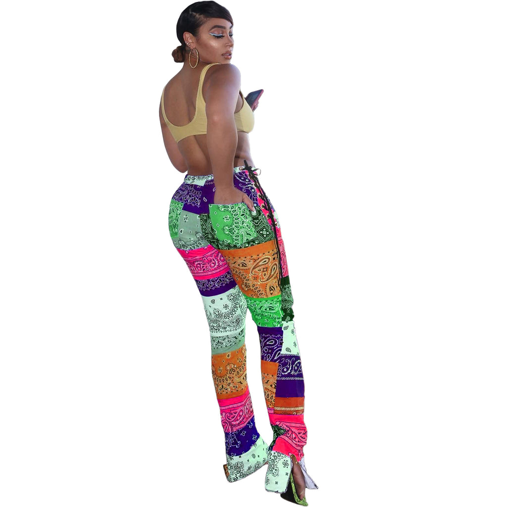 JY39 Women's New Patchwork Slit Printed Clothing Stylish Jogging Pant for Women Casual Pants