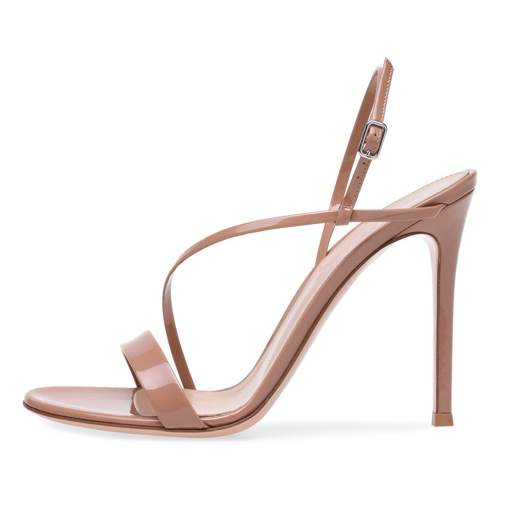 Factory Supplier Open Toe  PU Women Heels Shoes Handmade Strap High Heel Sandals Back Strap High Heels