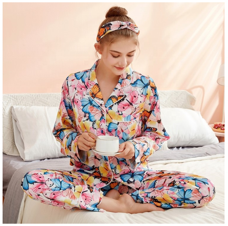Cute Pajamas Set Ladies Headband Summer Silk Pajamas Set Girls Sleepwear Pajamas Girls Sleepwear