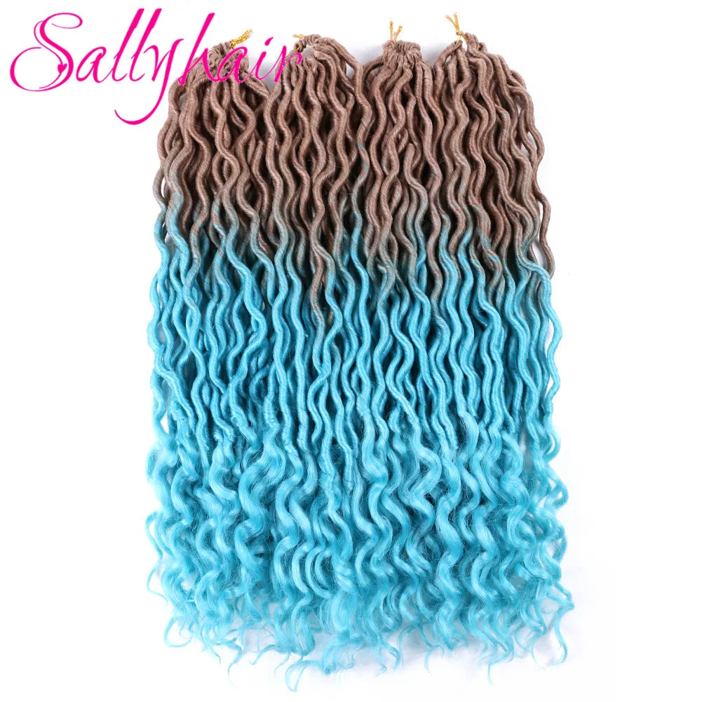 Sallyhair 24 Strands/Pack Faux Locs Curly Crochet Braids Hair Extension 20inch Synthetic Ombre Braiding Hair Purple Loose End