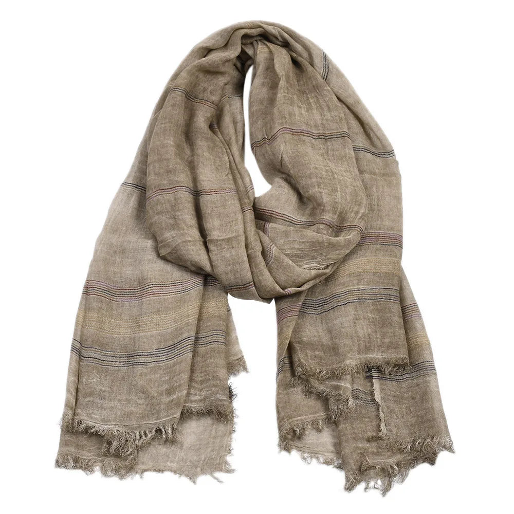 Japanese Korean Cotton Linen Men Scarf Autumn Winter Men's Stripe Scarves Casual Black Navy Scarves Bufanda Male Accessories