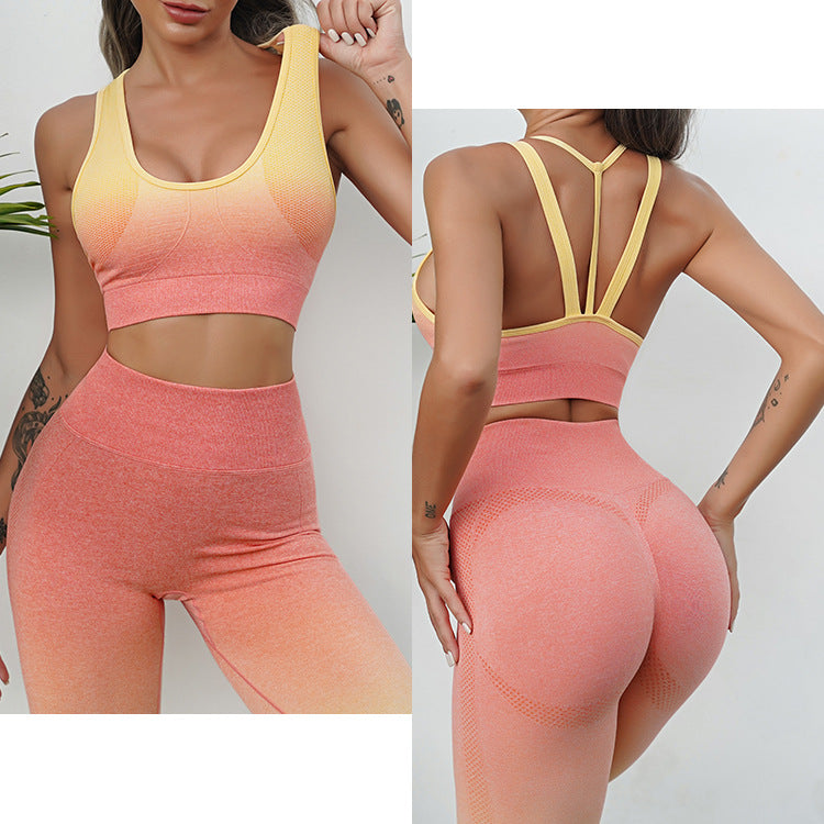 Female Ladies Womens Seamless Gradient Activewear Fitness Clothes Gym Wear Workout Clothing Yoga Set Sportswear for Women