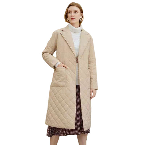 Windbreaker Long Women's Coats Long Straight Winter Coat With Rhombus Pattern Casual Belt Long Coat Women Puffer Jacket
