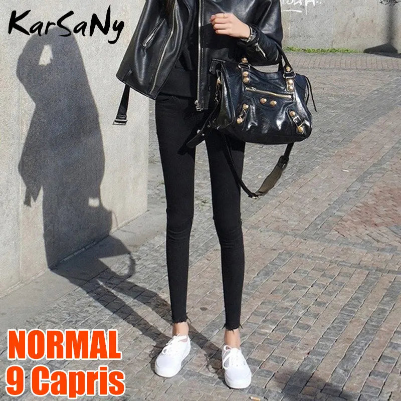 Skinny Ripped Jeans for Women Stretch High Waist Black Jeans With Holes Destroyed Women Denim Pants With Holes Summer Jean