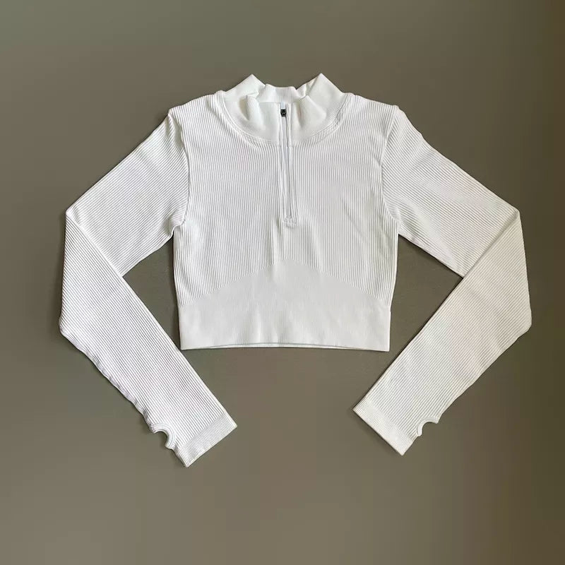 Women's Shirt Seamless Crop Top Fitness Shirts Long Sleeve Sports Top Woman Front Zipper Yoga Tops Activewear With Thumb Hole
