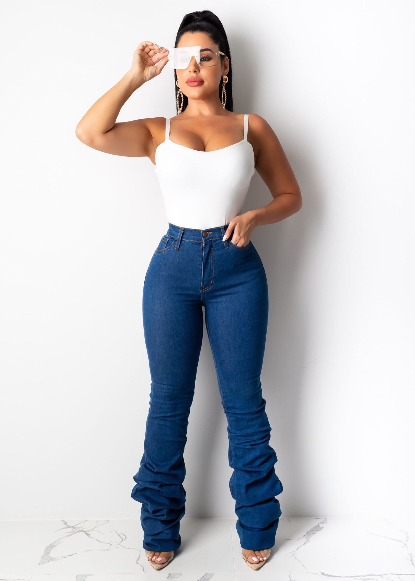 Fashion Streetwear Ladies Jeans Trousers Stacked Jeans Pant Denim Women Jeans