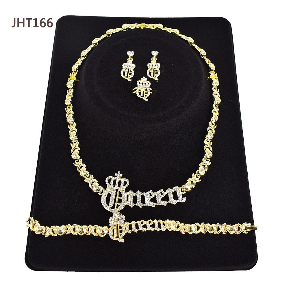 JHT166 Wholesale Jewelry Sets Women's Crown 4piece Xo Jewelry Set Women Real Gold Jewelry Set