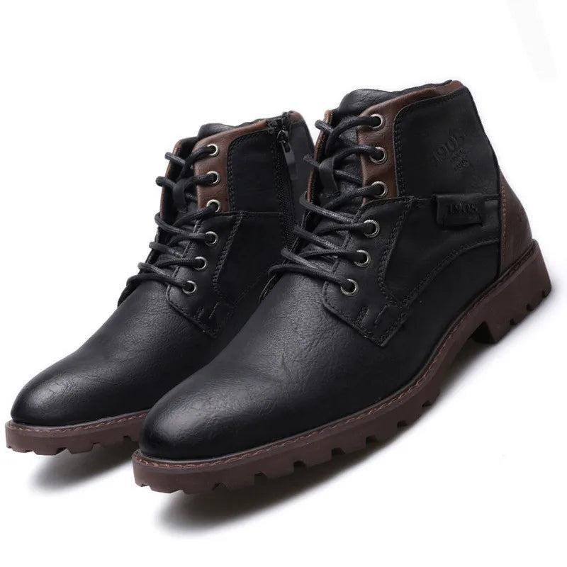 RayZing Men Boots Spring Winter Boot American Style Vintage Fashion Shoes for Man Big Sizes 39-48 Boots With Side Zipper