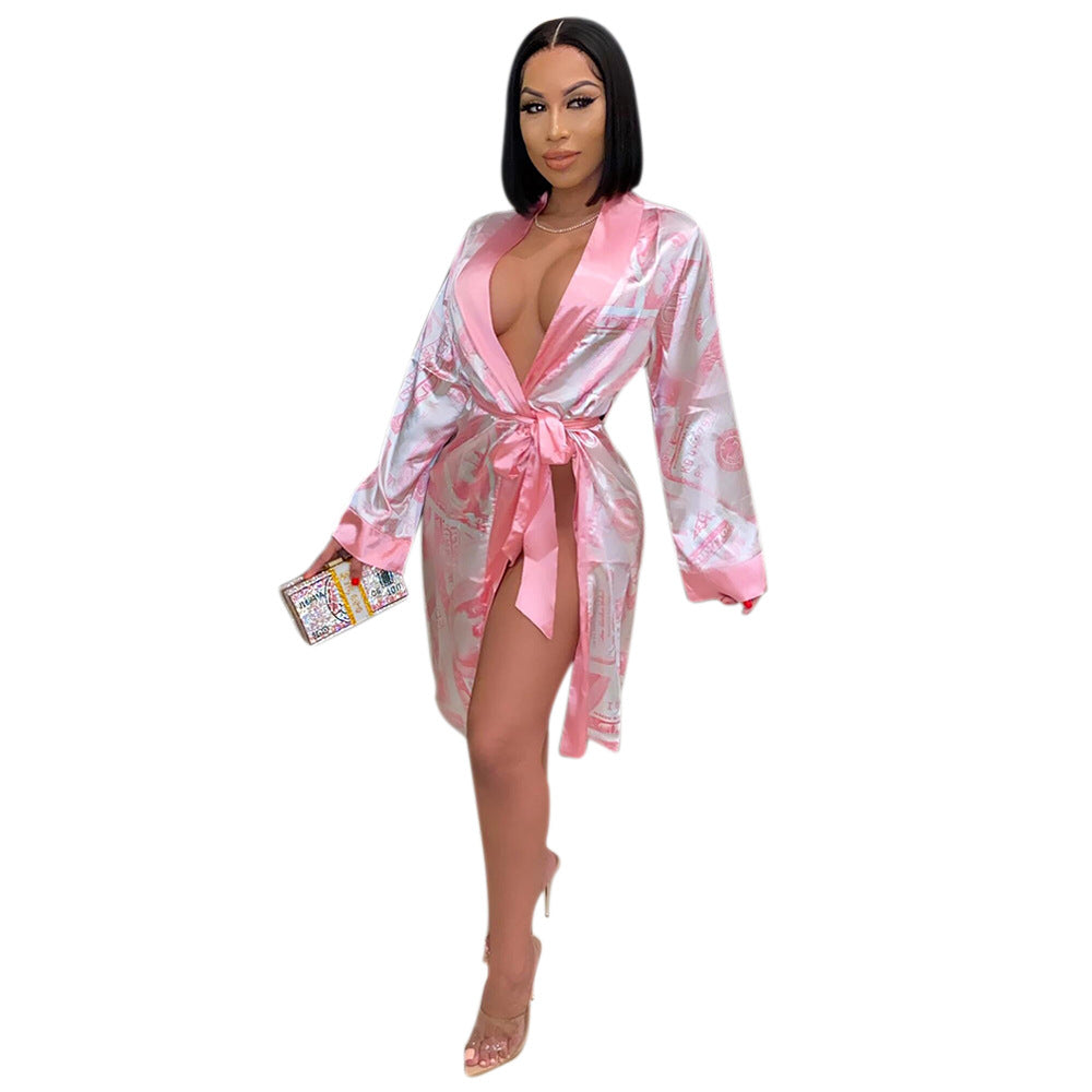 Home Silky Dollar Sleepwear Women Pajamas  Printing  Pajamas Dress for Women Woman Pajamas