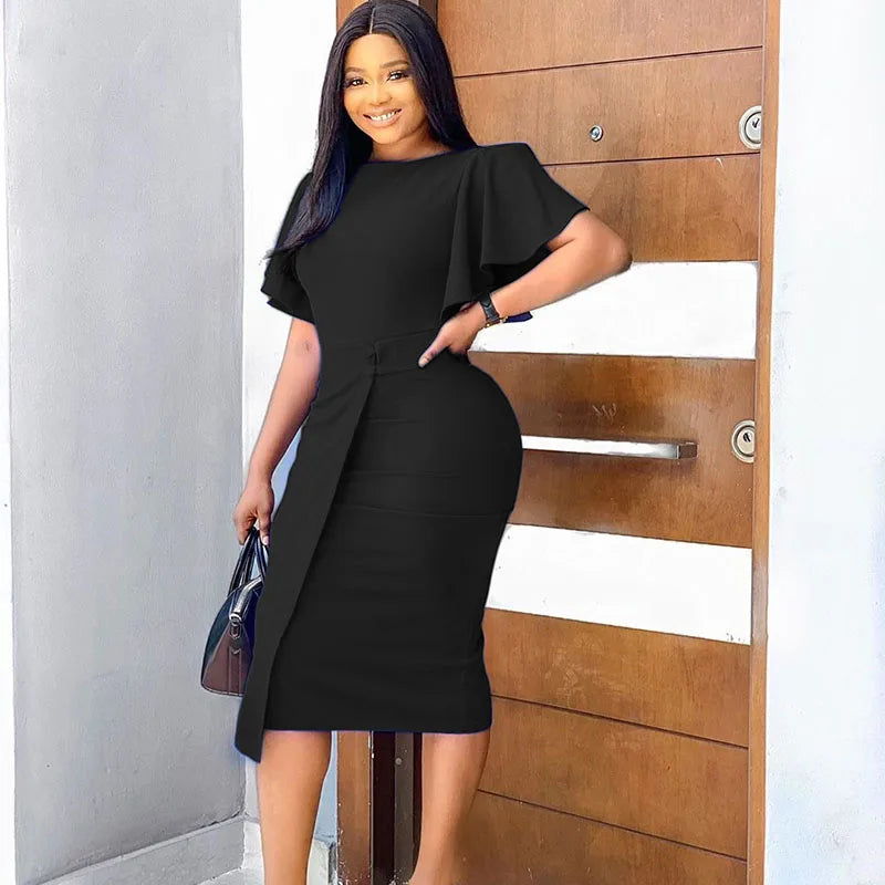 RNSHANGER Formal Dress Women Solid Color Split Hem Summer Slim Crew Neck Elegant Dresses for Women Wedding Party Dresses - My Store