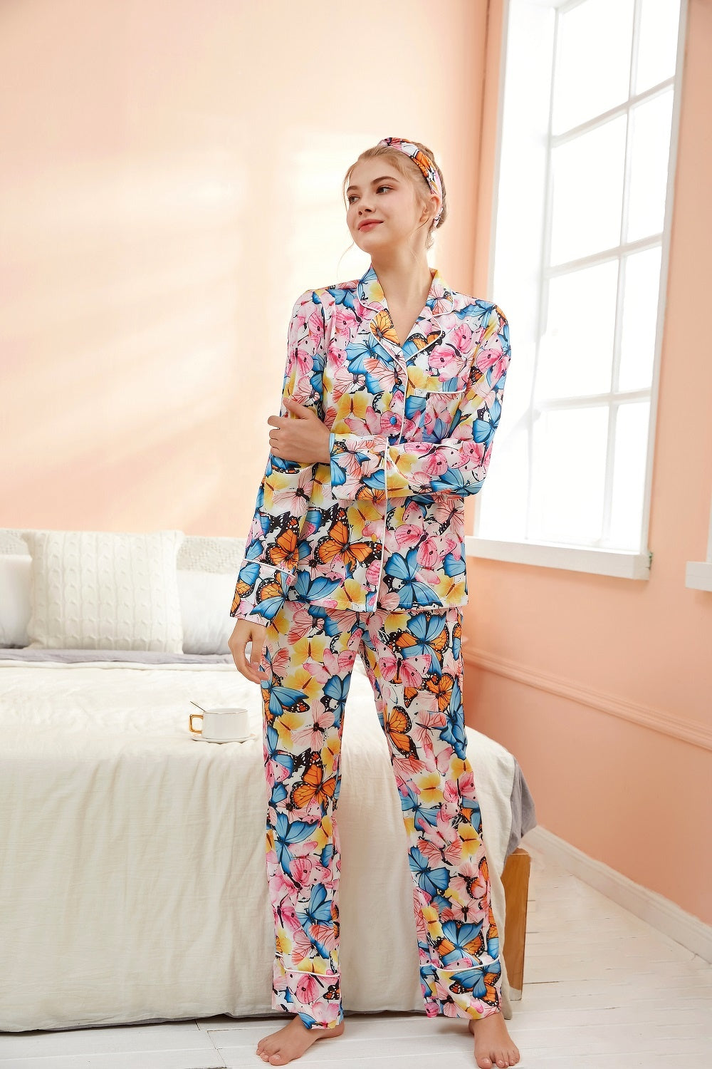 Cute Pajamas Set Ladies Headband Summer Silk Pajamas Set Girls Sleepwear Pajamas Girls Sleepwear