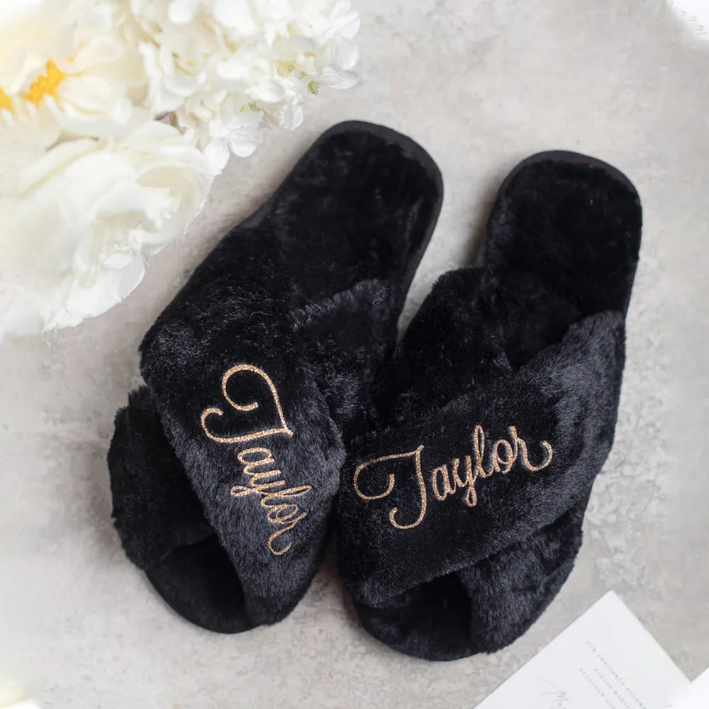 Personalized Bridal Slipper Bridesmaid Gifts Wedding Bridesmaid Fluffy Bachelorette Fluffy Slippers Birthdays Christmas Gifts