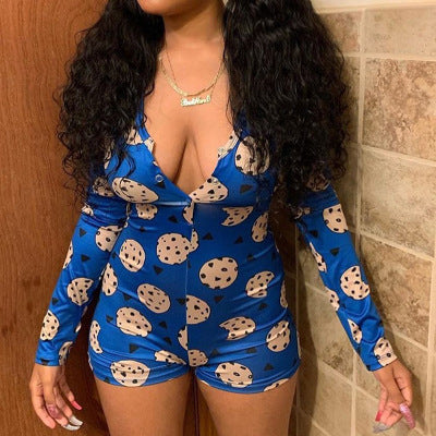 Cheap Wholesale Women Sleepwear Pajama Ladies Longsleeve Romper Onesis Lounge Shorts Sleep Wear Pajamas