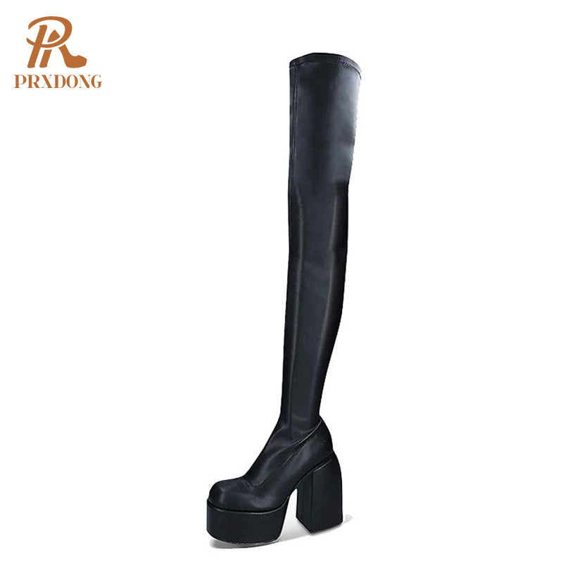 Famous Brand Fashion Women's Boots Thick Heel Waterproof Platform Ankle Boots Black Sexy Knee Boots Banquet Party High Heel Boot