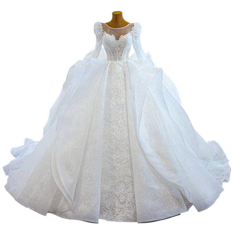 Elegant Long Sleeve Lace Vestidos De Novia Beaded Casual Dresses Formal Bling Dress Abiti Da Sposa Wedding Dresses - My Store