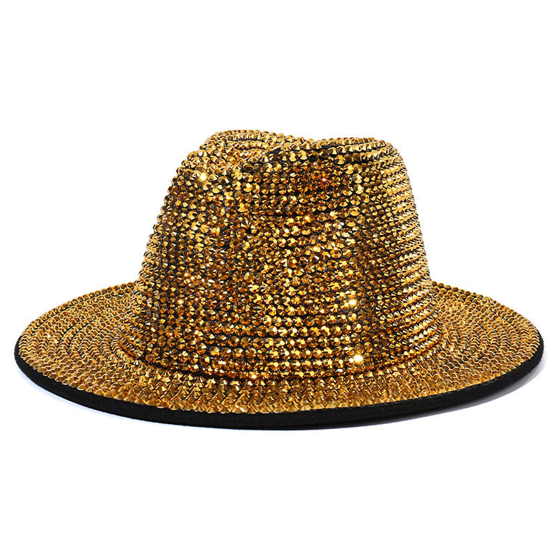 New Adult Wide Brim Sombrero Hip Hop Jazz Hat Men Borsalino Fedora Bucket Hats White Rhinestone Fedora Hats