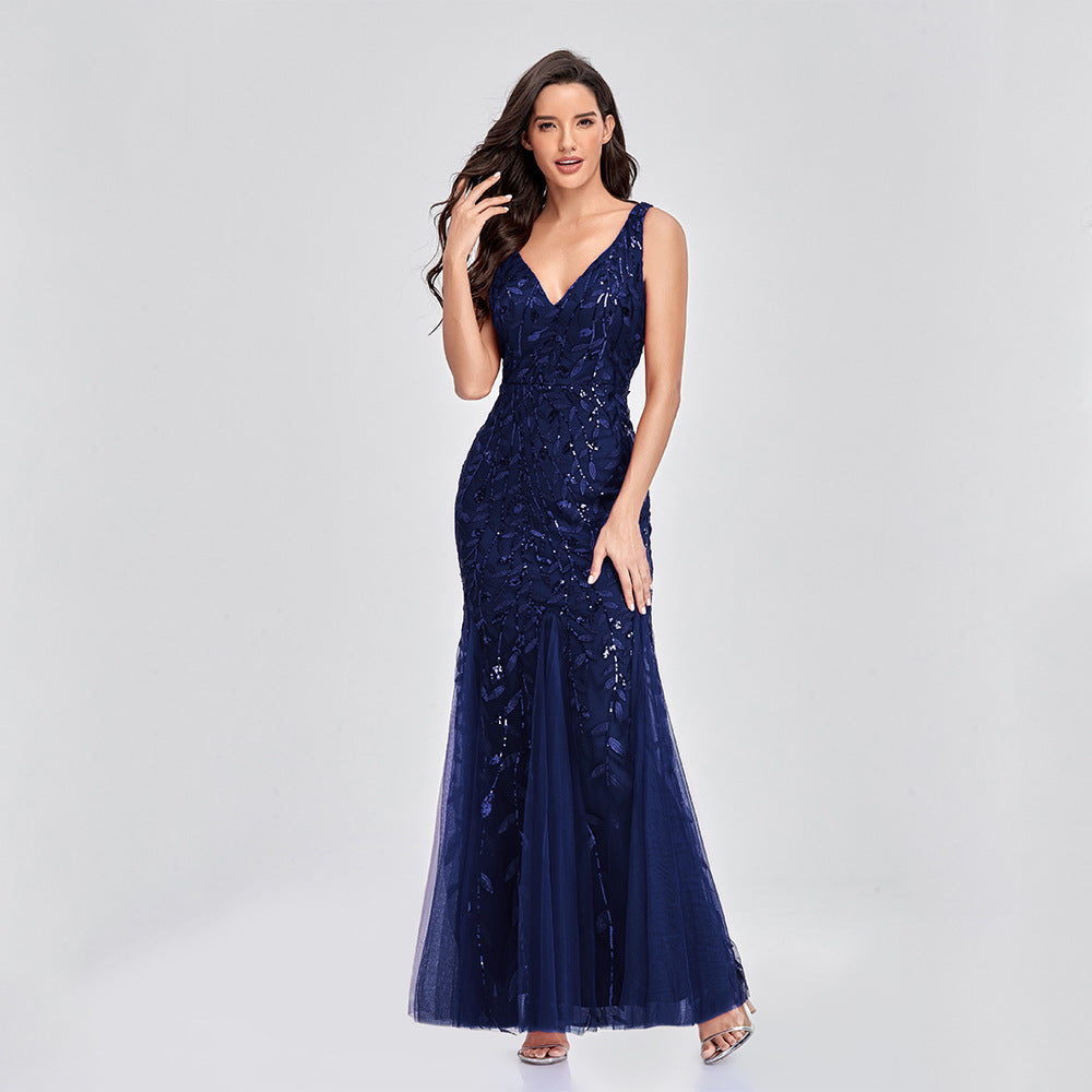 JY032 Sexy Princess Short Maxi Dress Sequin Evening v Neck Wedding Bridesmaid Dresses - My Store