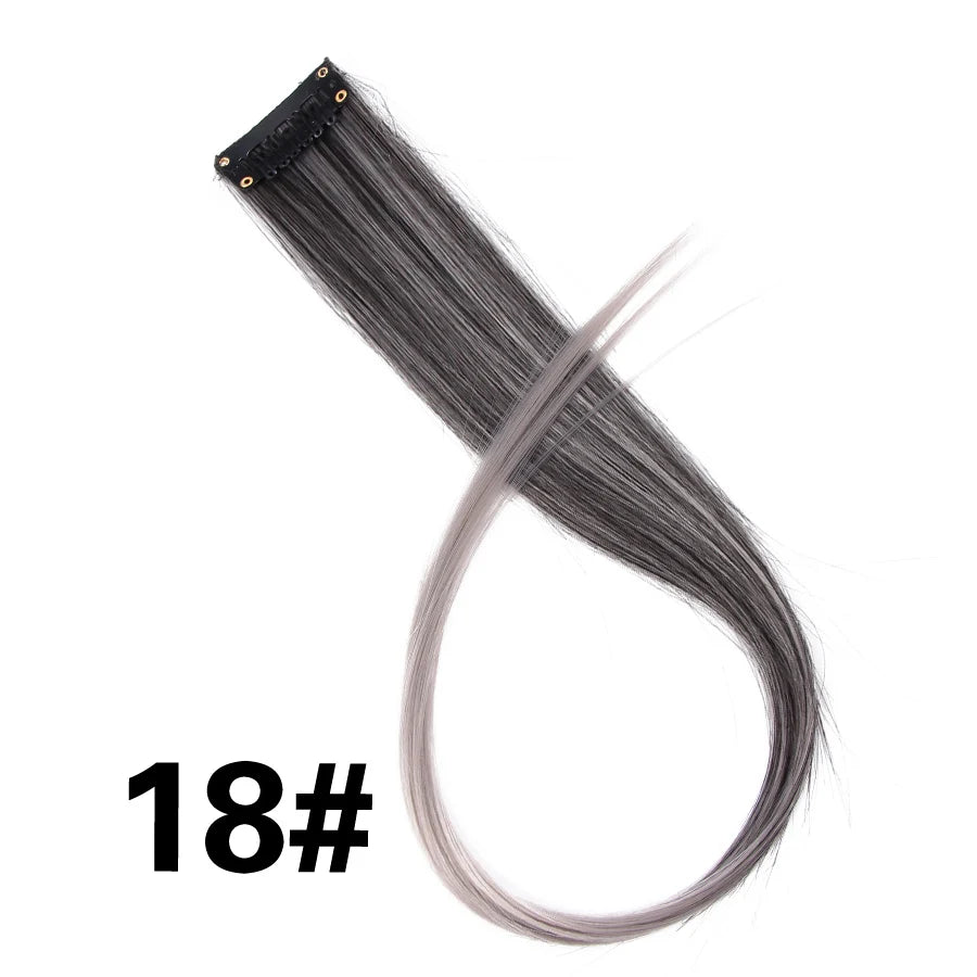 Party Hair Extensions Body Wave Ombre Hairpiece Synthetic Fiber Straight Strands Hair on Hairpins Rainbow Blend in Your Hair