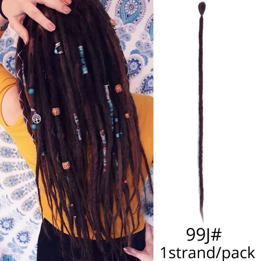 Leeons Synthetic Hair Handmade Dreadlocks Hair Extensions Crochet Hair Black Brown 1 Strands Dreadlock for Women and Men 20 Inch