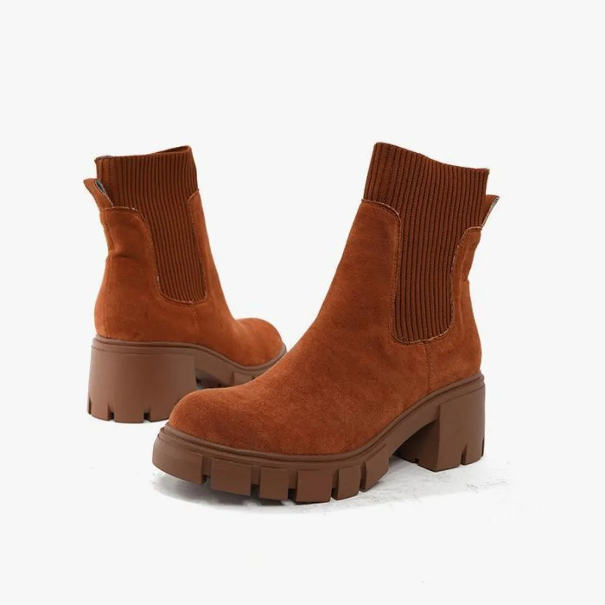 BUSY GIRL YW4088 Black Ankle Boots for Women 4.5cm Ankle Boot Mid Thick Heels Round Toe Ladies Brown Ankle Boots
