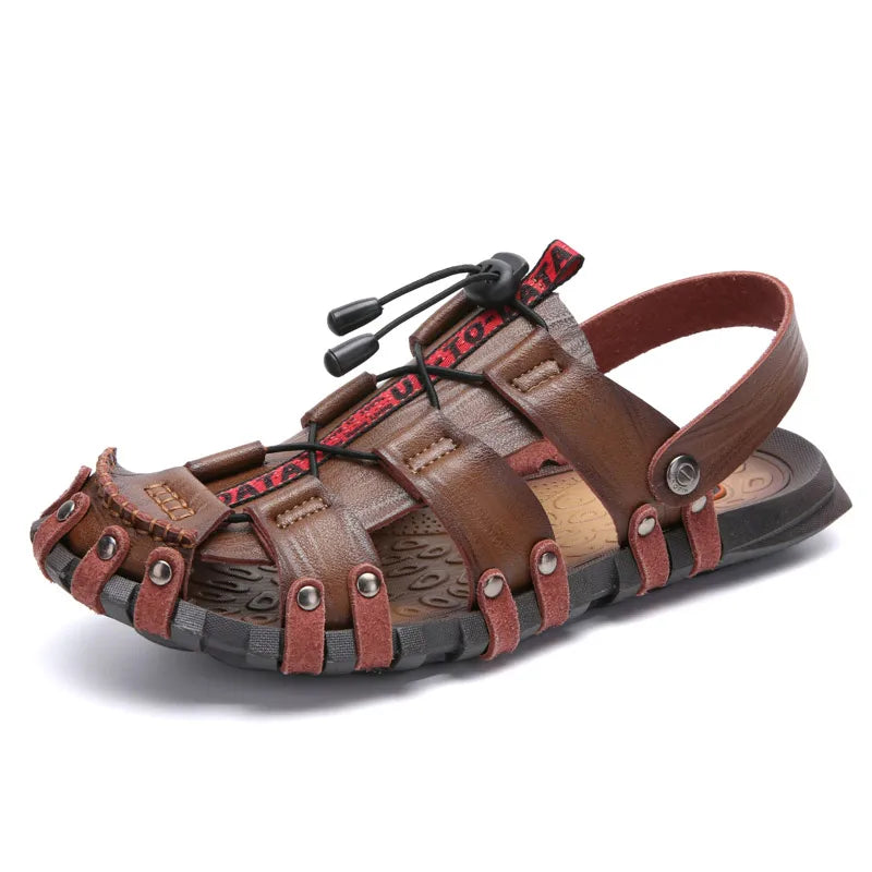 Big Size 47 Men Sandals Summer Beach Shoes Fashion Genuine Leather Sandals Casual Men Shoes Outdoor Sandalias Mens Flip Flops