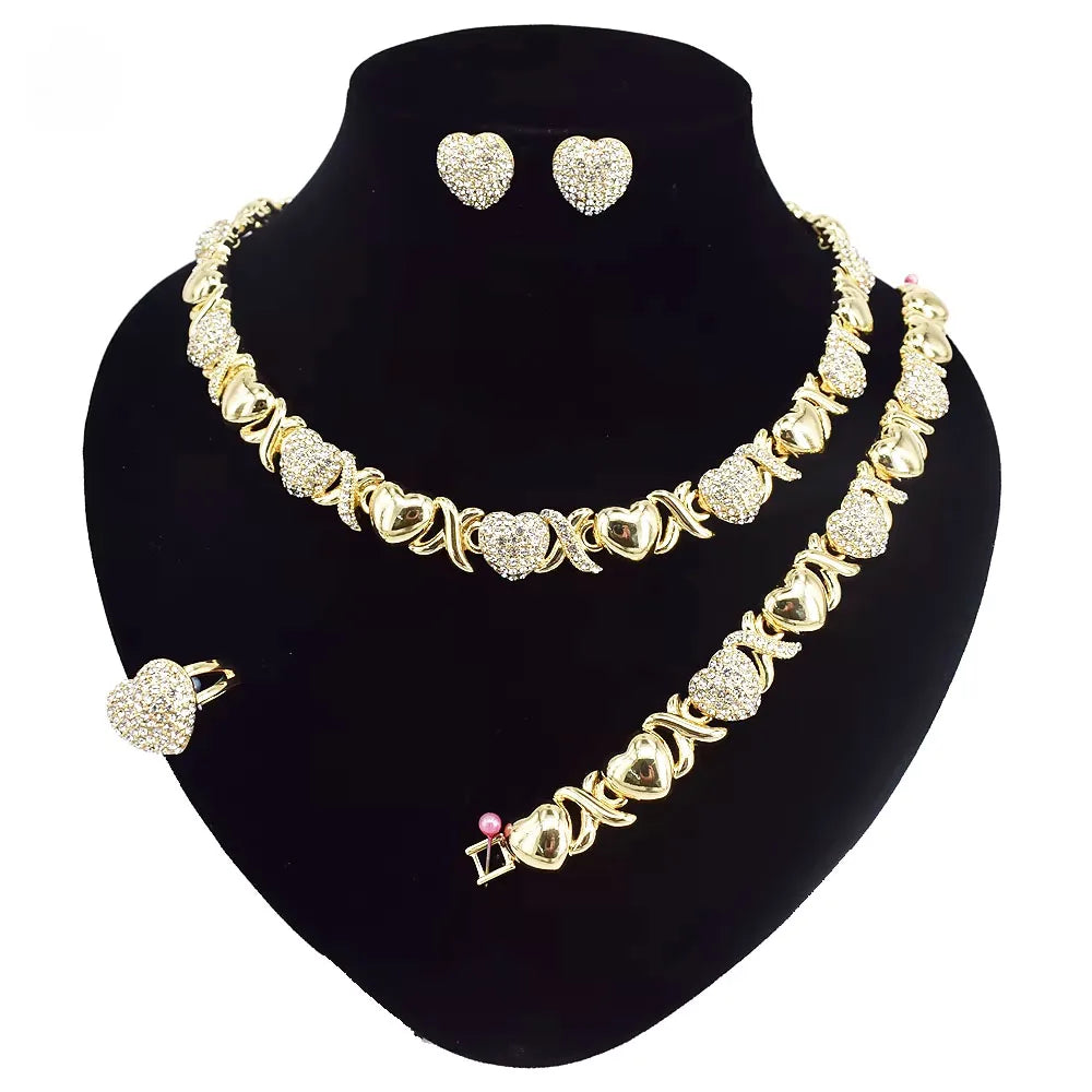 T0245 High Quality 14K Gold Plating Jewelry Women Jewelry Set 14k Gold Plating Diamond XOXO Jewelry Set