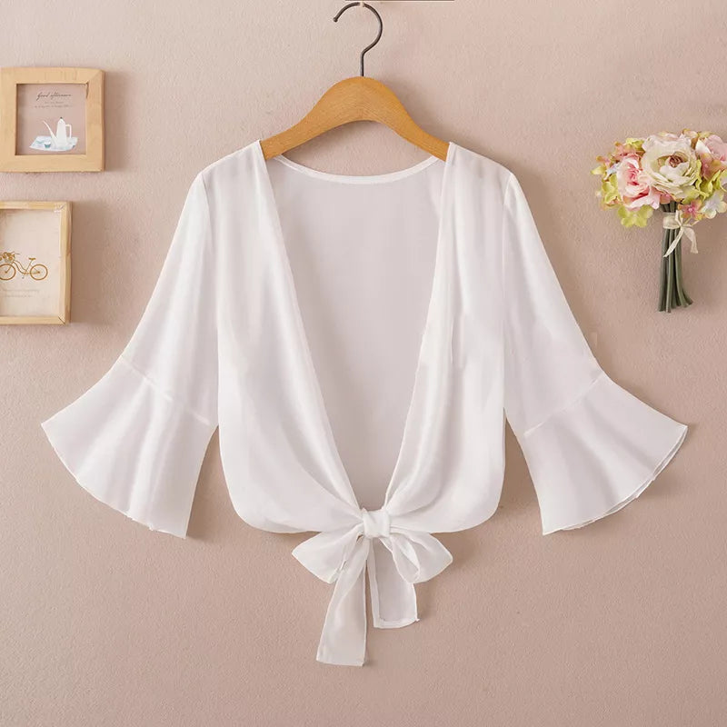 Summer Blouses for Women 2020 Woman v Neck Tie Waist Blouse Shirt Chiffon Black Ruffle Sleeve Top Lace Beach Blouse Cover Up
