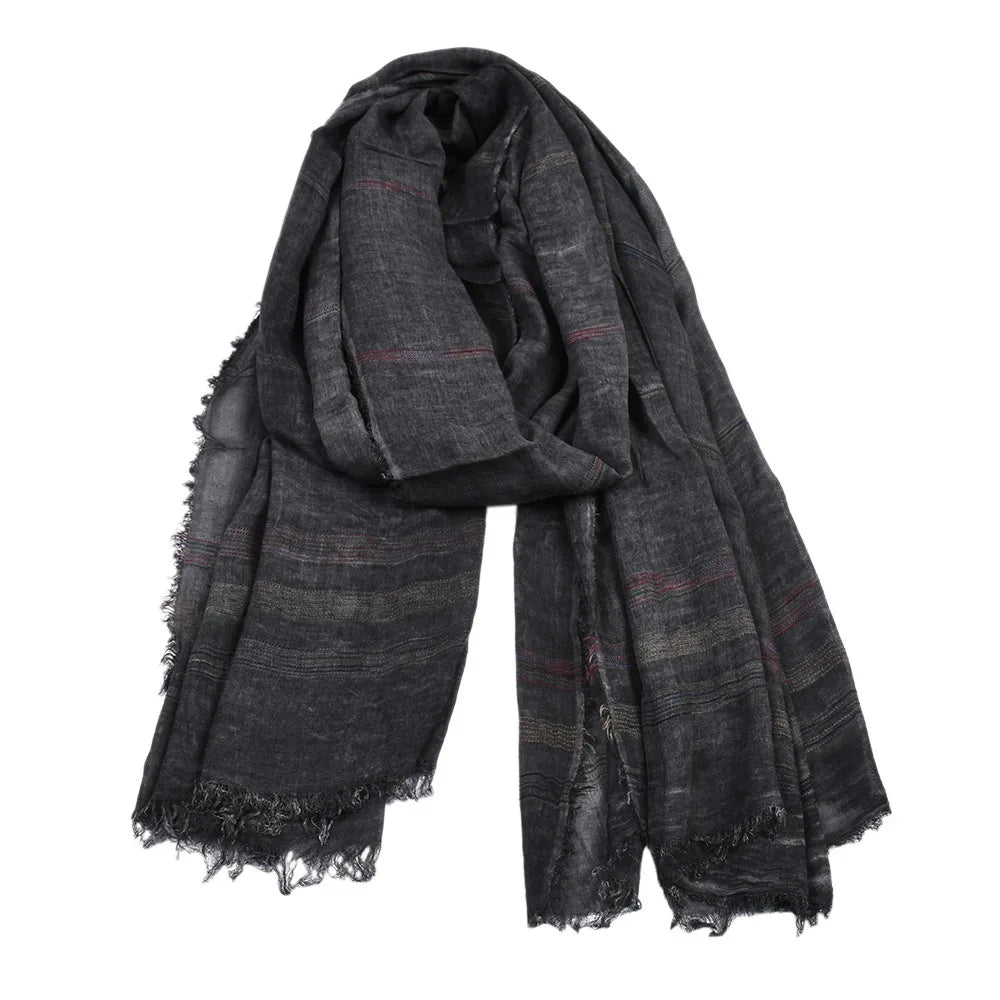 Japanese Korean Cotton Linen Men Scarf Autumn Winter Men's Stripe Scarves Casual Black Navy Scarves Bufanda Male Accessories