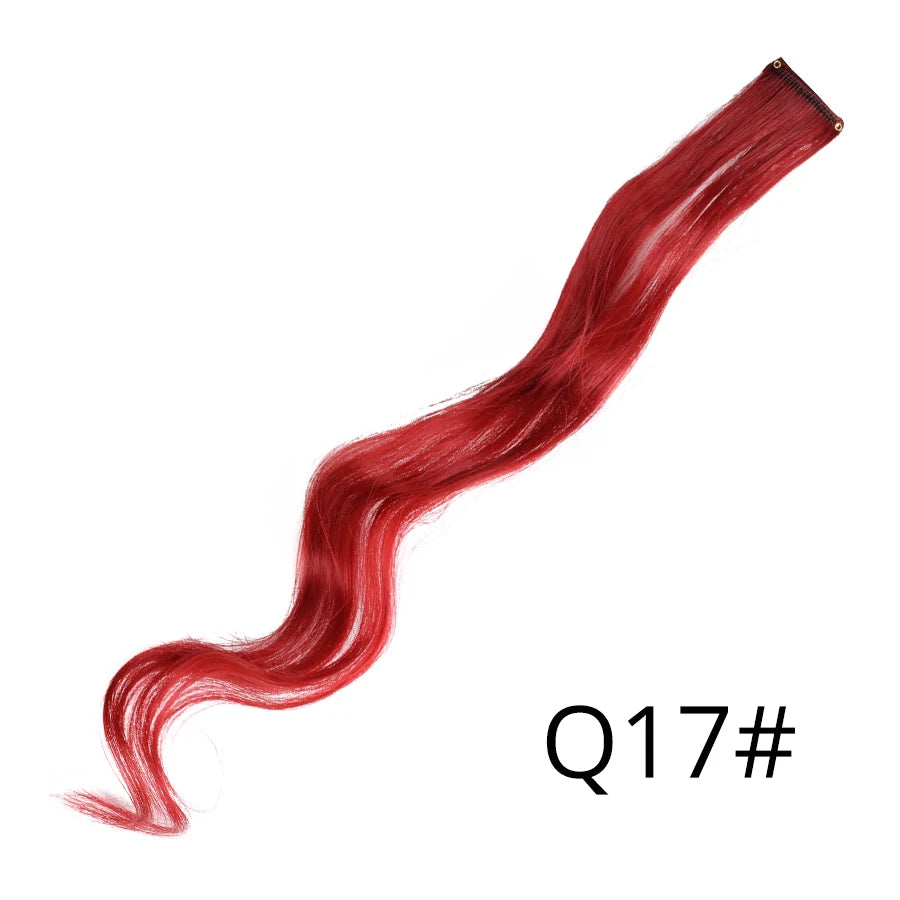 Party Hair Extensions Body Wave Ombre Hairpiece Synthetic Fiber Straight Strands Hair on Hairpins Rainbow Blend in Your Hair