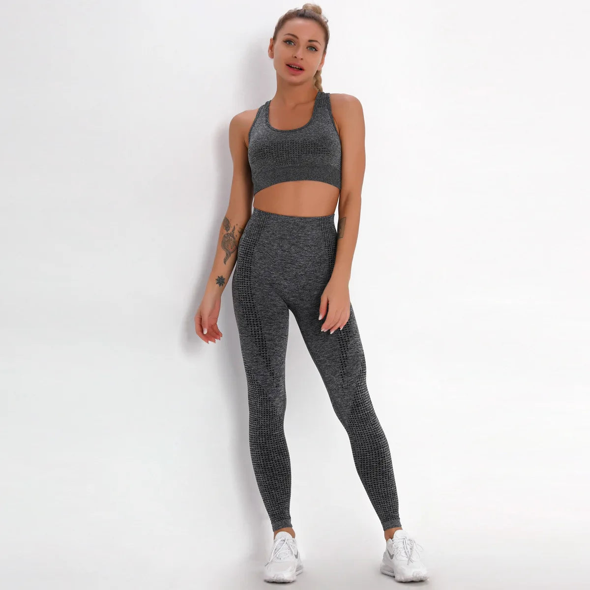 Women Breathable Slim Fit Seamless Yoga Set Fitness Workout Activewear Gym Sets