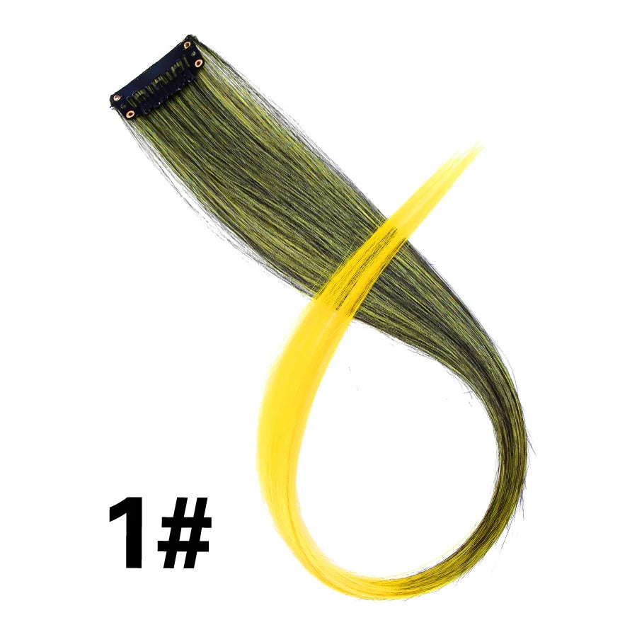 Party Hair Extensions Body Wave Ombre Hairpiece Synthetic Fiber Straight Strands Hair on Hairpins Rainbow Blend in Your Hair