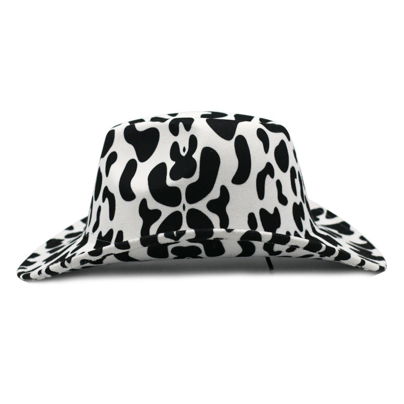 Thickened Fabric Men Fedora Hats Double-Sided Western Cowboy Felt Hat Cow Pattern Cowboy Hats With Rolled Brim