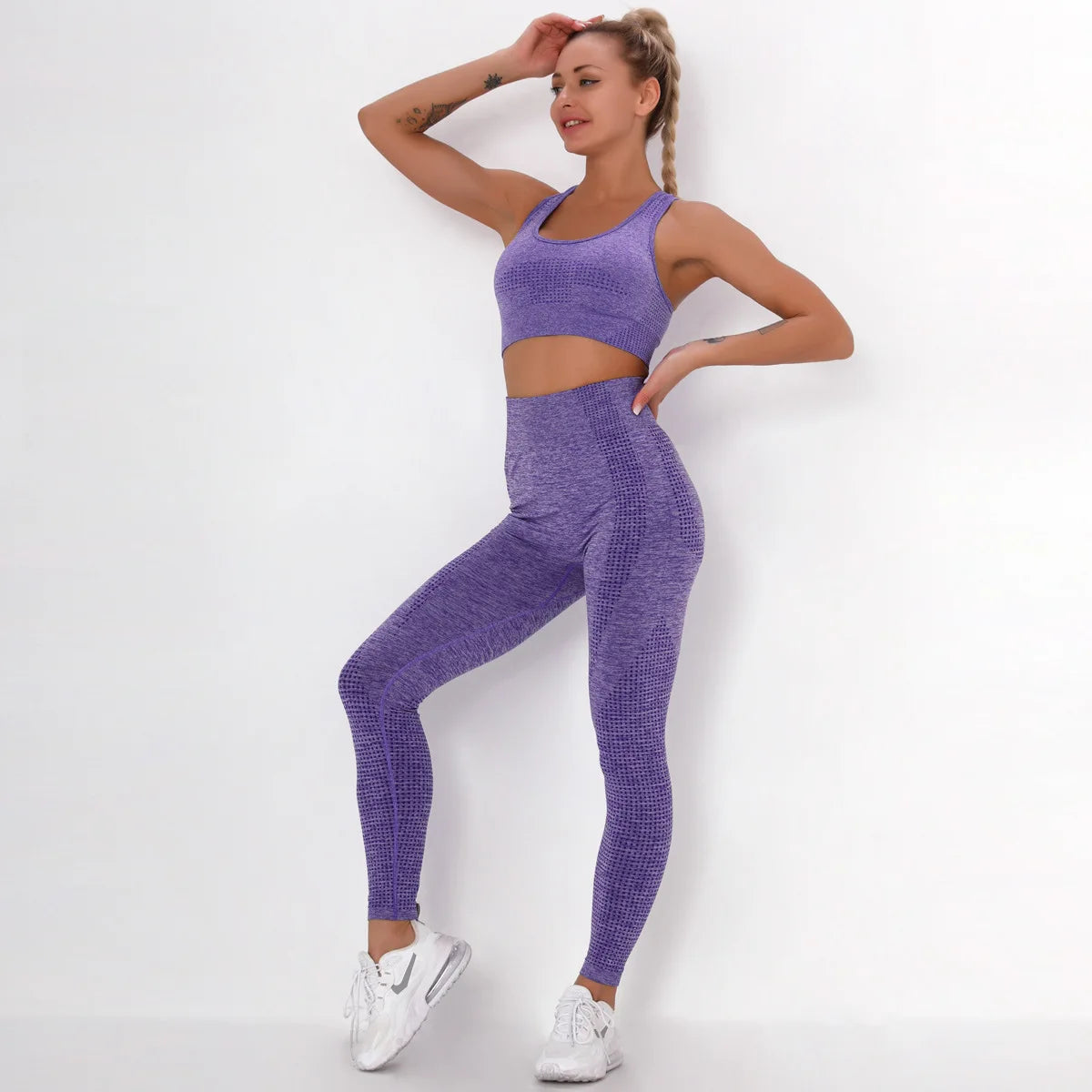 Women Breathable Slim Fit Seamless Yoga Set Fitness Workout Activewear Gym Sets