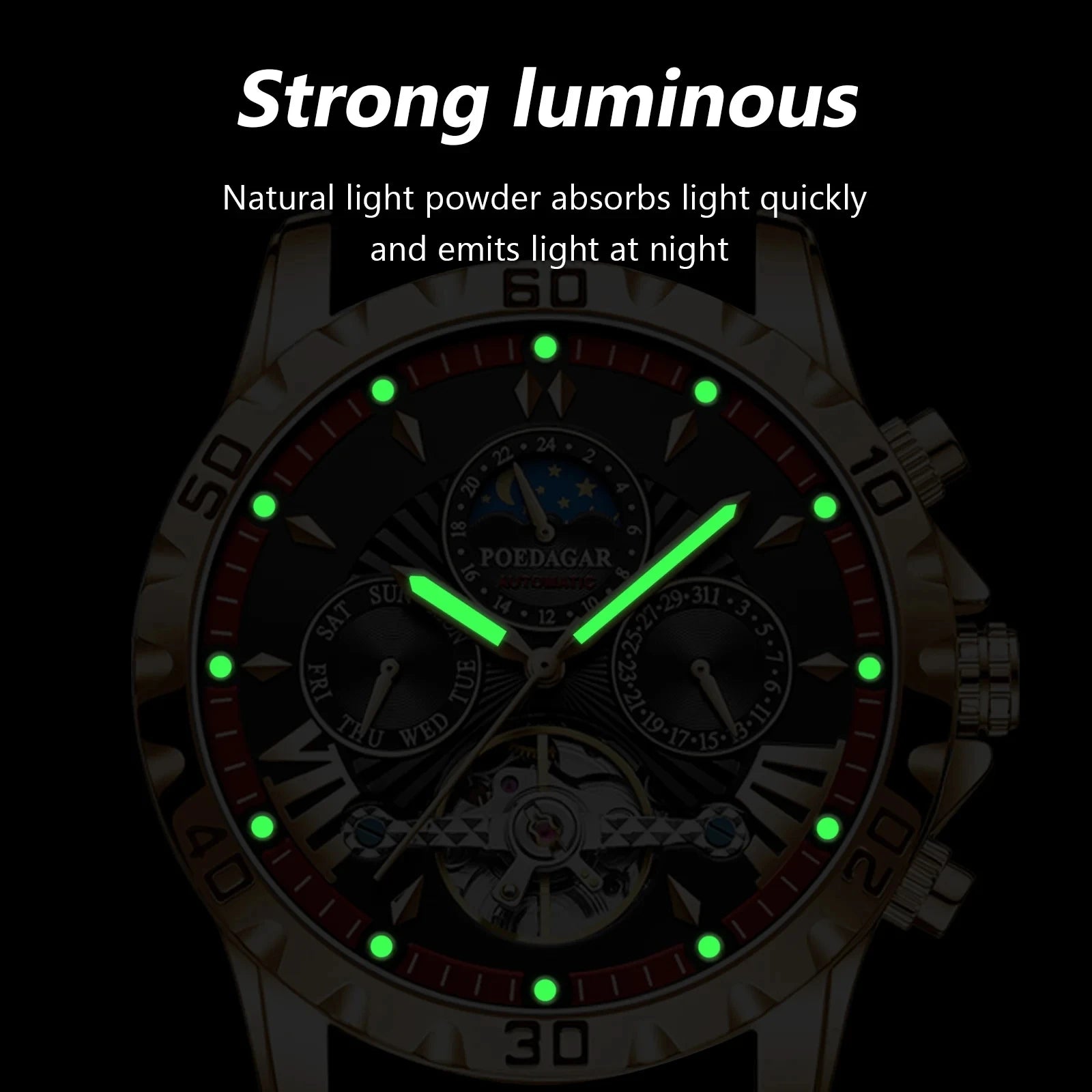 POEDAGAR 1410 Tourbillon Man Watch Waterproof Automatic Mechanical Watches for Men Luminous Multi-Function Men's Wrist Watches
