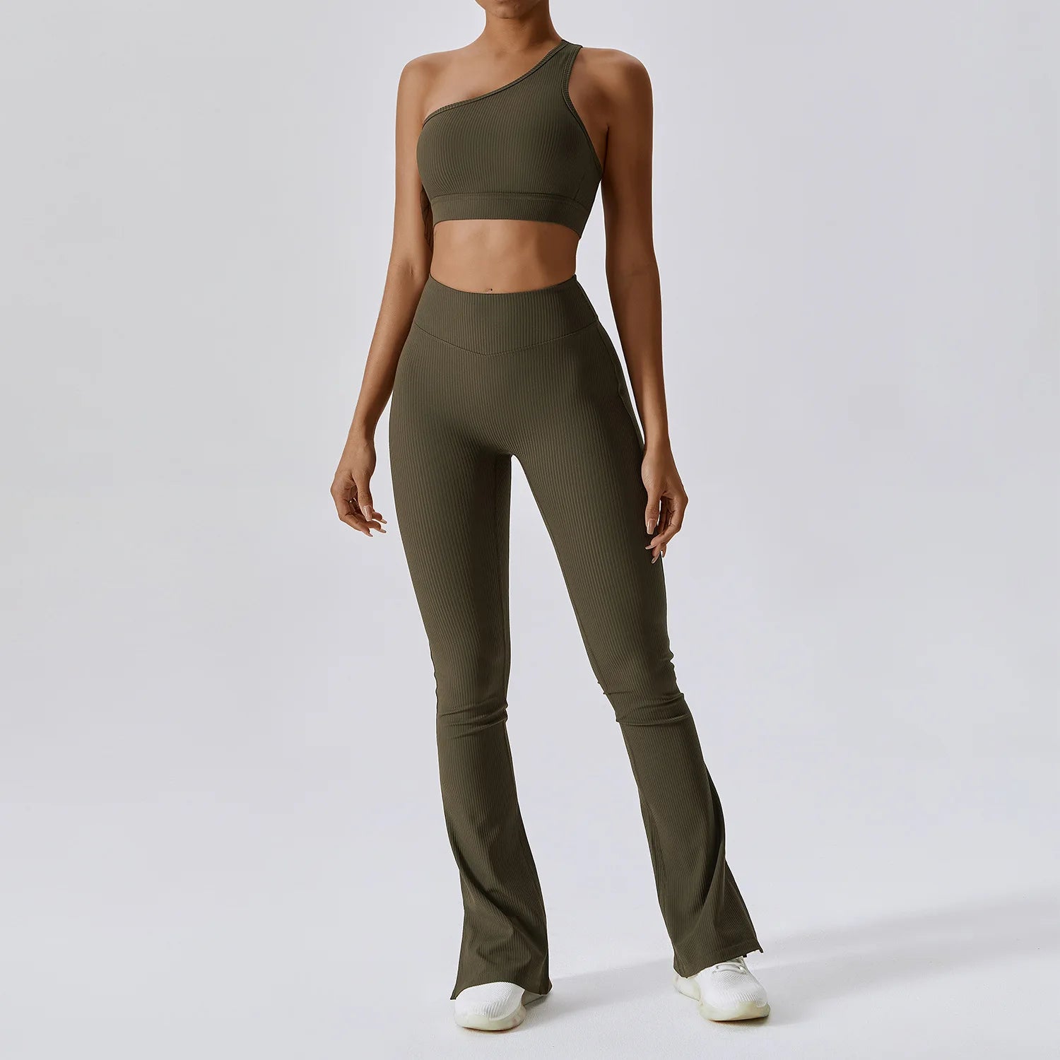 Activewear Custom Gym Workout Fitness Pant Flare Set Casual Ribbed Soft 2 Pieces Yoga Flared Leggings Set for Women