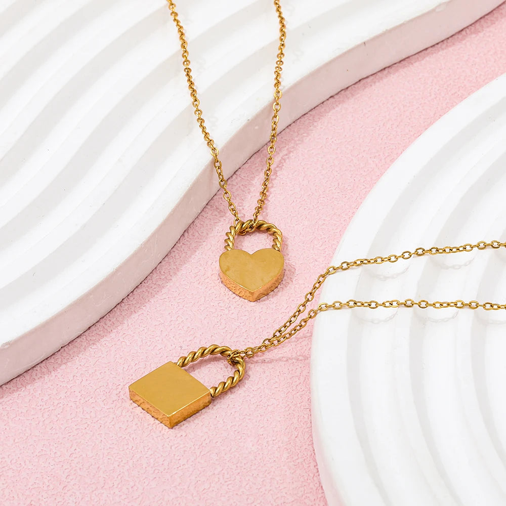 Joolim Jewelry 18K Gold Plated Padlock Pendant Necklace Stylish Stainless Steel Jewelry Gold Jewelry