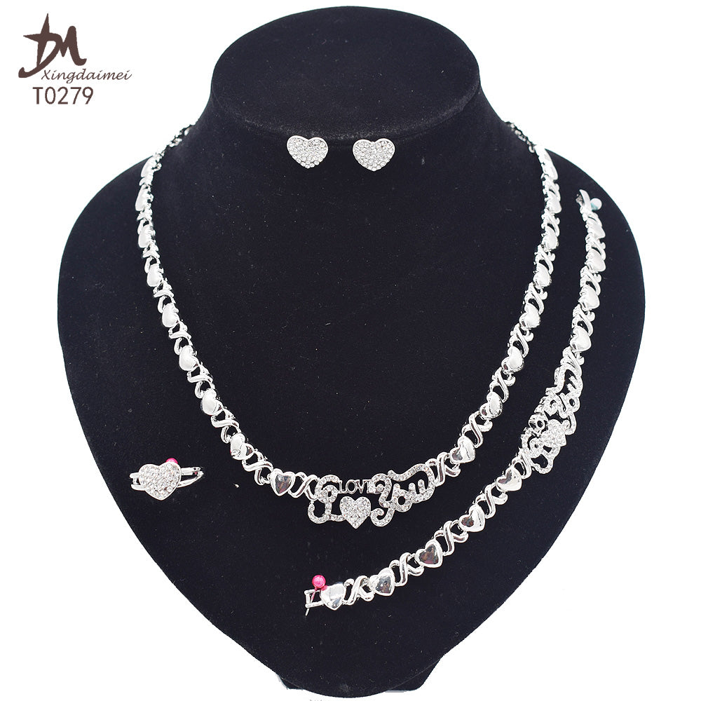T0245 High Quality 14K Gold Plating Jewelry Women Jewelry Set 14k Gold Plating Diamond XOXO Jewelry Set