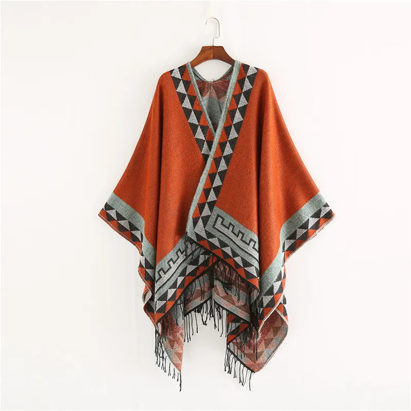 Indian Style Fashion Geometric Tassel Pashmina Poncho and Capes Coat Women Scarfs Autumn Winter Warm Shawl Cachemire Scarves