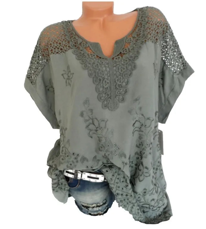 2xl Blouses Ladies New Fashion Women Sheer Sleeve Embroidery Top Blouse Lace Crochet Chiffon Shirt Unique Blouses for Women