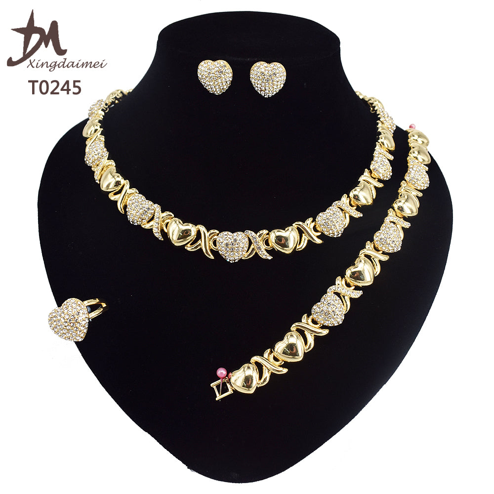 T0245 High Quality 14K Gold Plating Jewelry Women Jewelry Set 14k Gold Plating Diamond XOXO Jewelry Set