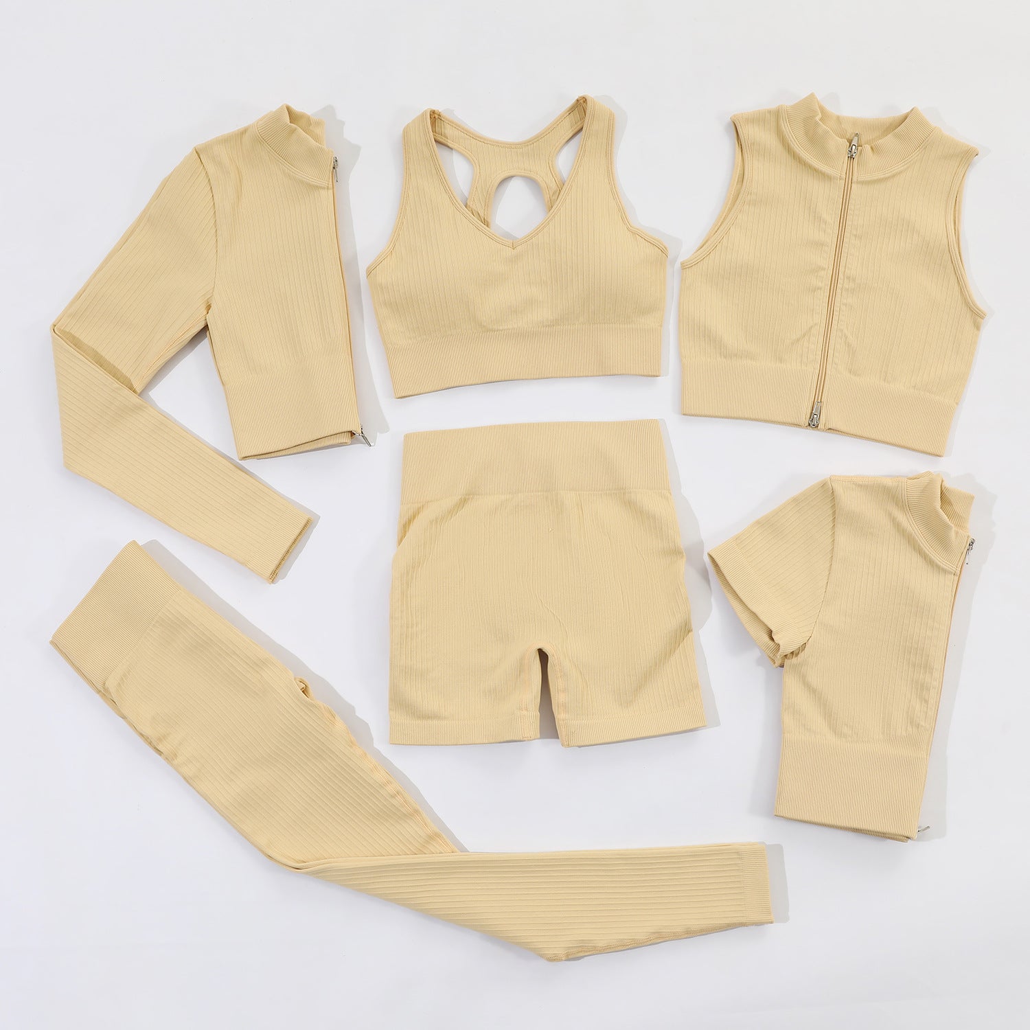 2022 Women Ribbed Zipper Yoga Set 6 Pieces Activewear Jogger Seamless Sportswear Fitness Gym Clothing